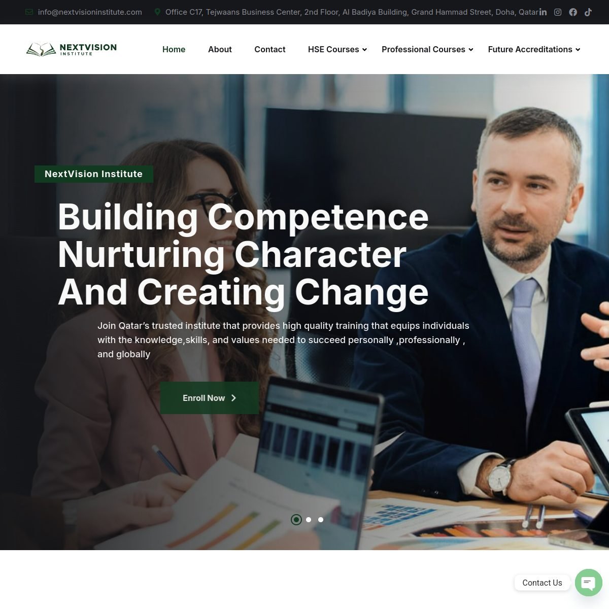Next Vision Institute website by PearlMind